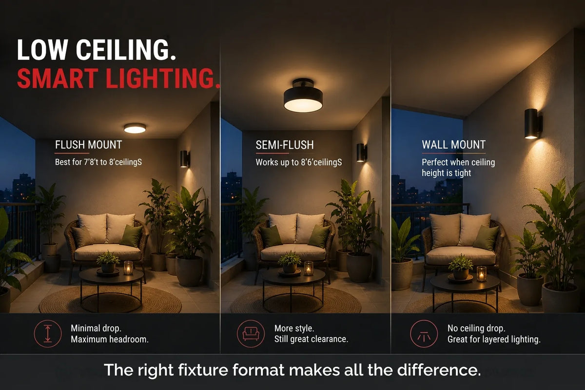 Low Soffits and Fan Clearance: Choosing Outdoor Balcony Ceiling Lights When You Only Have 8 Feet