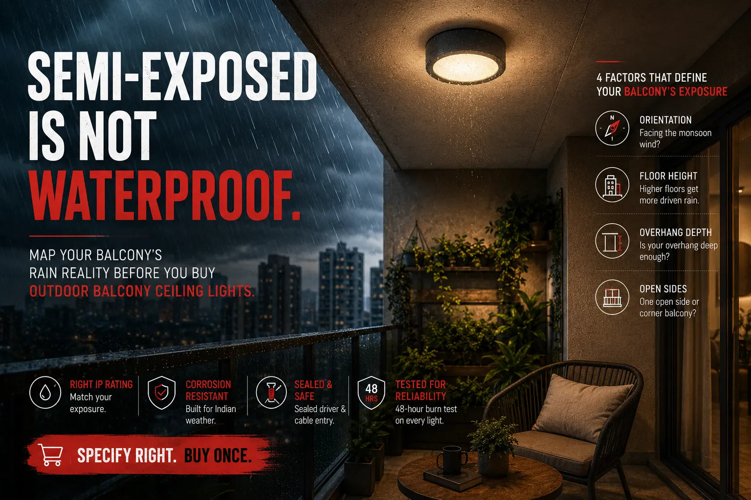 Semi-Exposed Is Not Waterproof: Mapping Your Balcony’s Rain Reality Before You Buy Outdoor Balcony Ceiling Lights