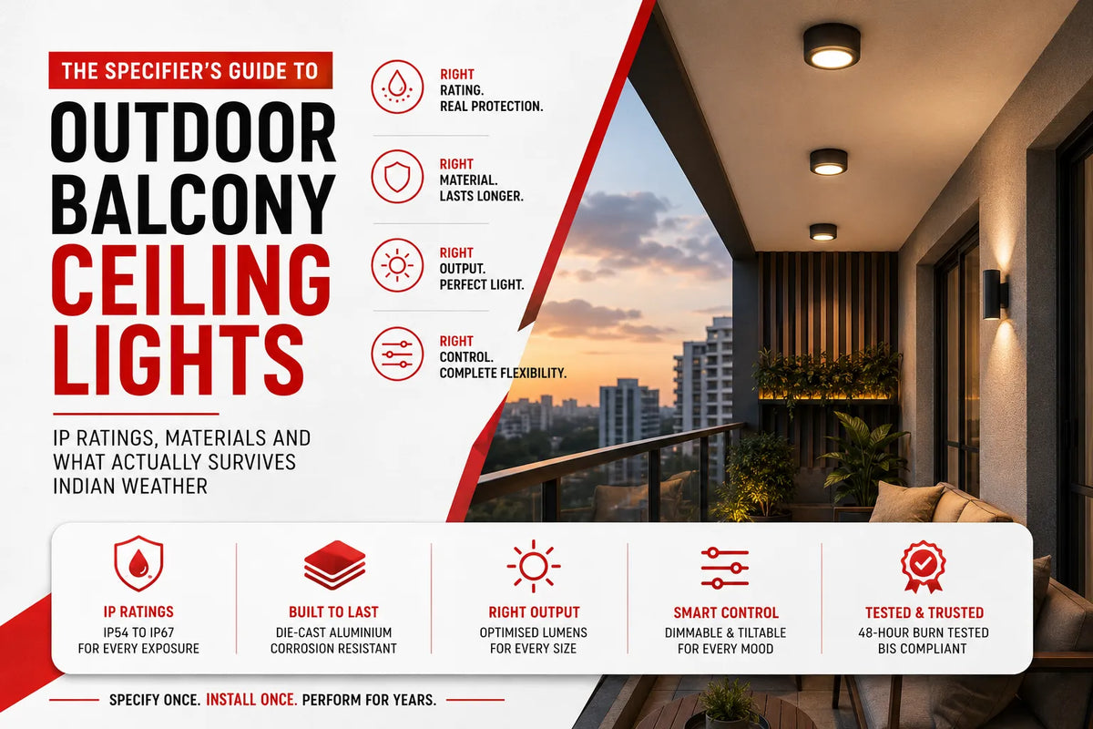 The Specifier's Guide to Outdoor Balcony Ceiling Lights: IP Ratings, Materials and What Actually Survives Indian Weather