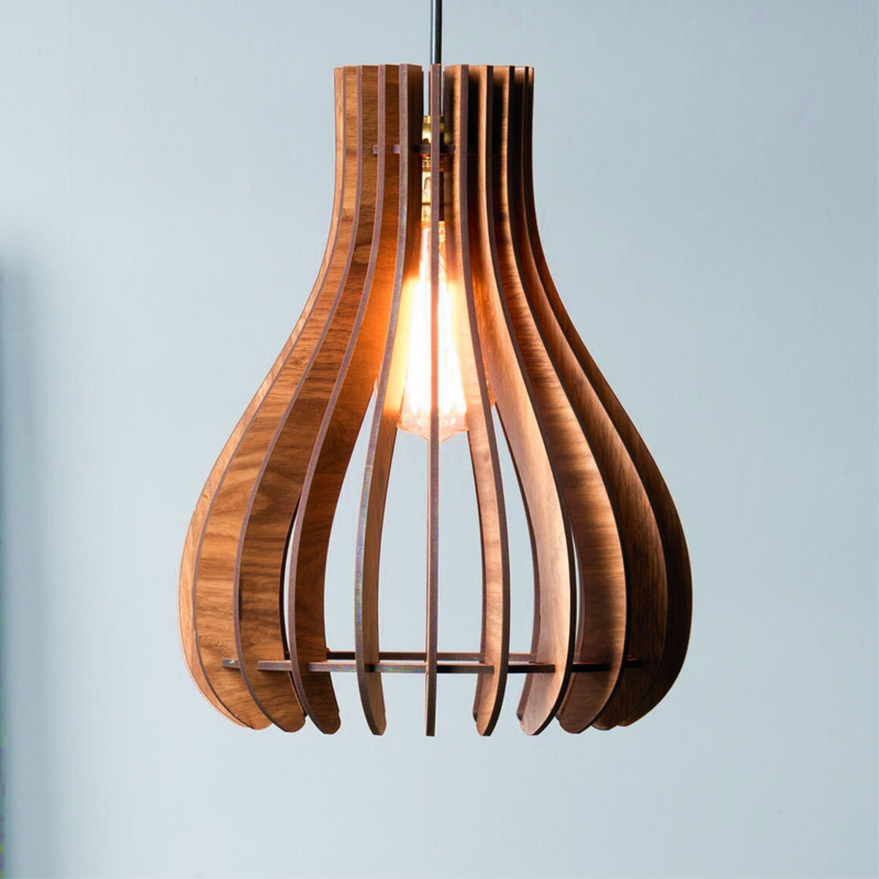 Wooden pendant light with a wavy design on a light - Decorative lights for living room 